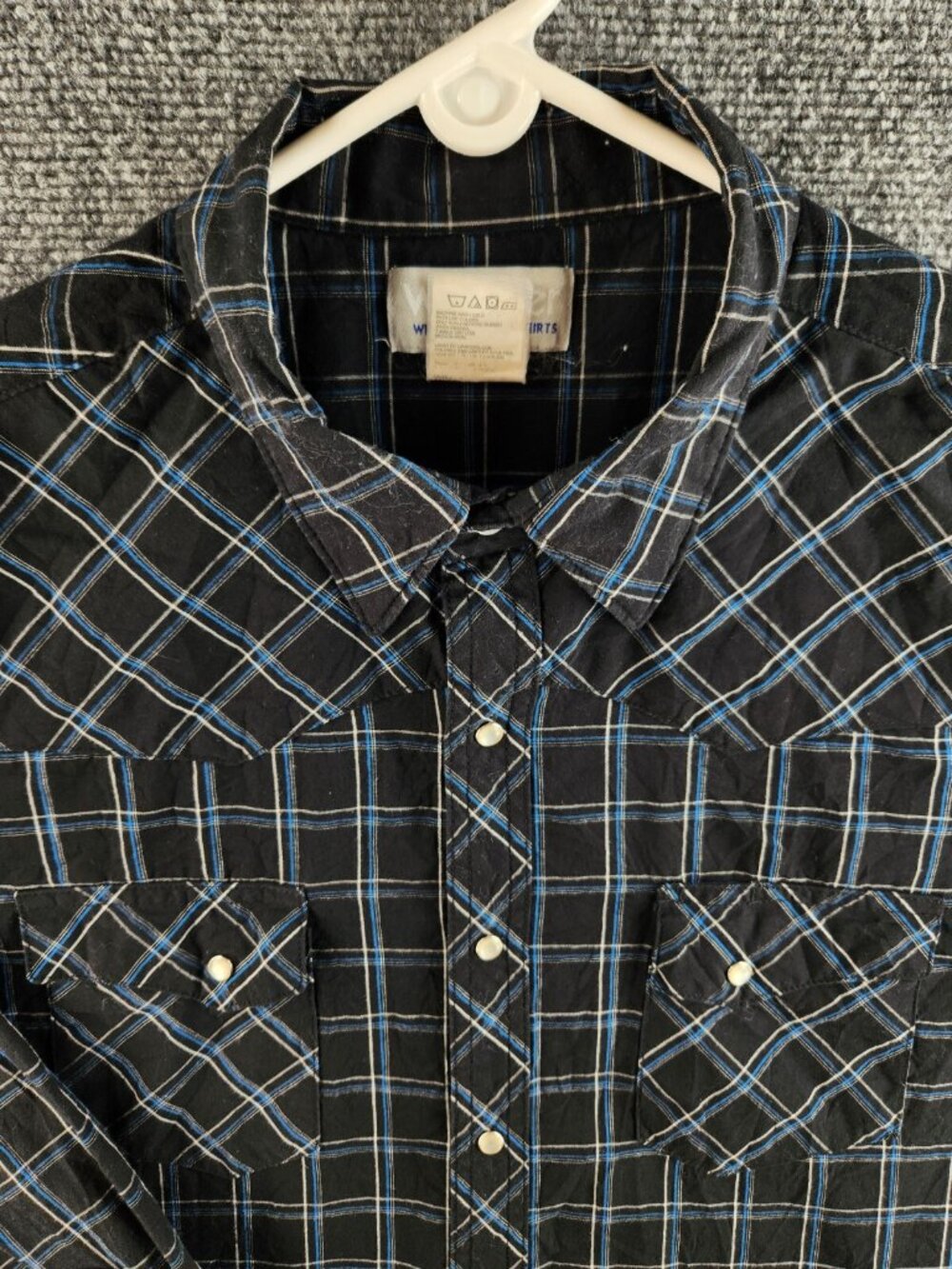 Wrangler Men Long Sleeve Pearl Snap Up Shirt Woven Western Black Plaid XL Adult